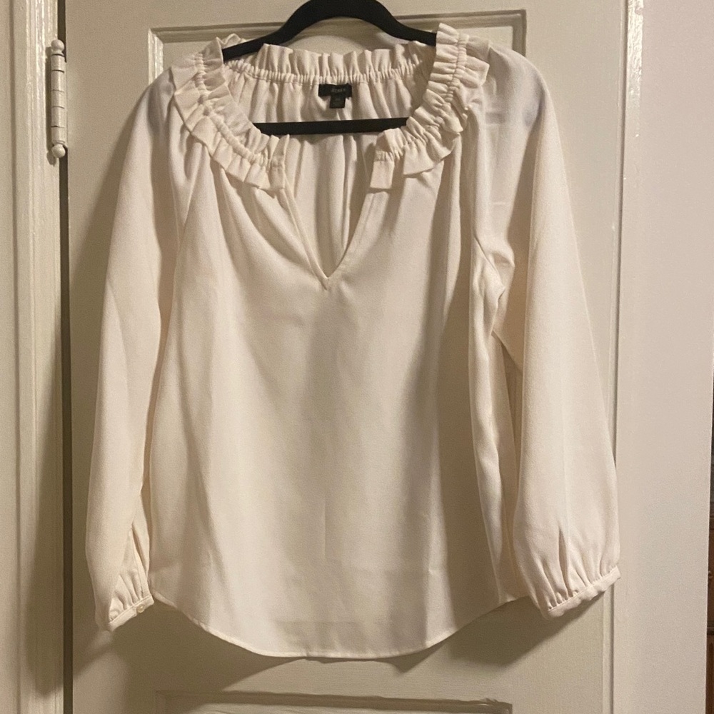 JCREW Cream Ruffle Blouse